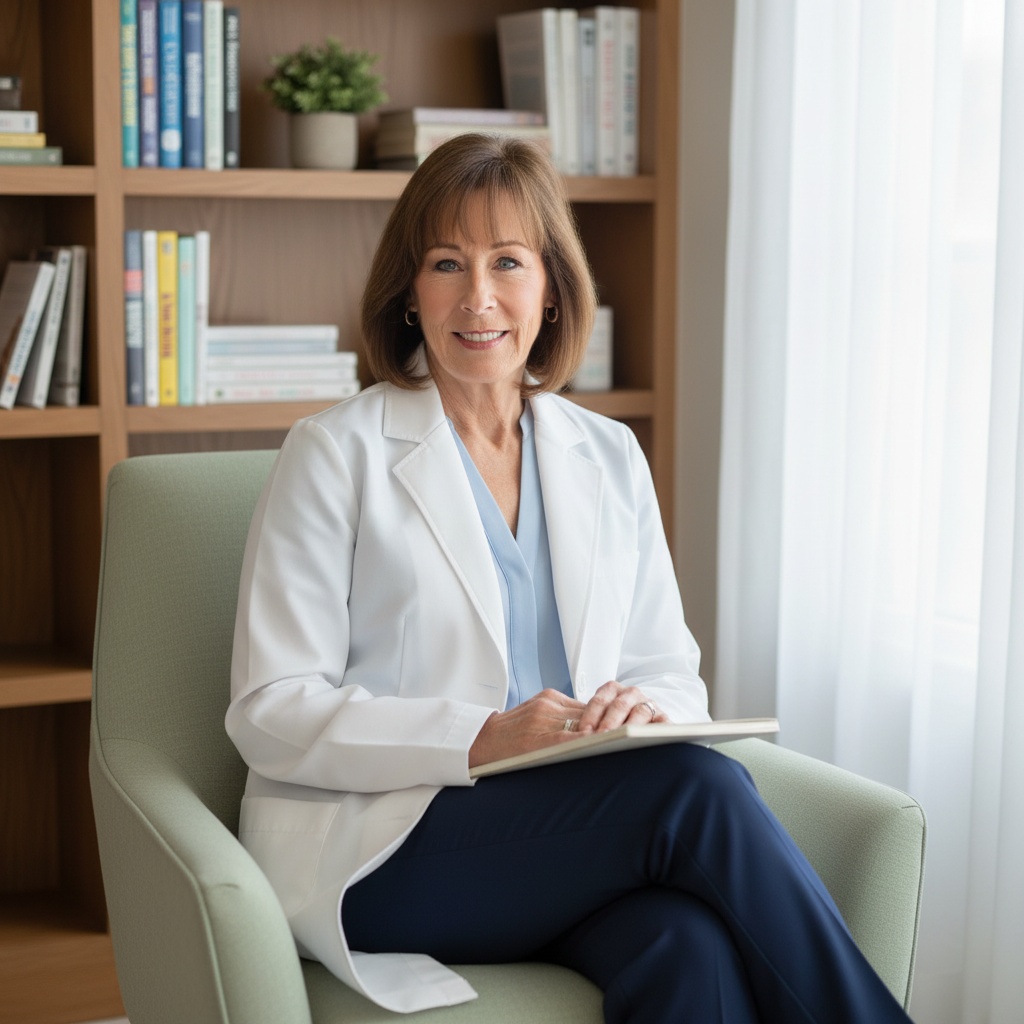 Sheri Mills seated in a wellness office